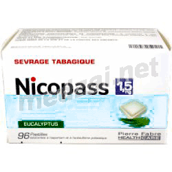 Nicopass1,5 mg SANS SUCRE EUCALYPTUS пастилки Пьер Фабр Медикамент (ФРАНЦИЯ)