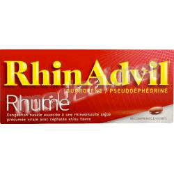 Rhinadvil rhume ibuprofene/pseudoephedrine  comprimé enrobé PFIZER SANTE FAMILIALE (FRANCE) Posologie et mode d