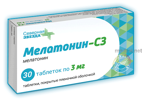 Мелатонин-СЗ таблетки, покрытые пленочной оболочкой; ЗАО "Северная звезда" (Россия)